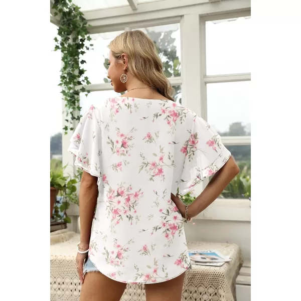 GRECERELLE Summer Tops for Women Dressy Casual Flowy Chiffon Blouse Double Ruffle Short Sleeve 2022