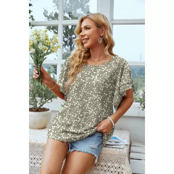 GRECERELLE Summer Tops for Women Dressy Casual Flowy Chiffon Blouse Double Ruffle Short Sleeve 2022