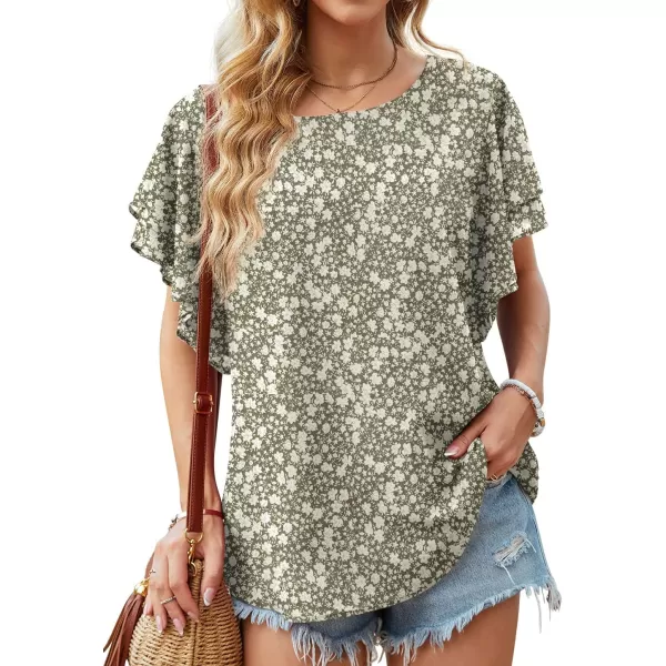 GRECERELLE Summer Tops for Women Dressy Casual Flowy Chiffon Blouse Double Ruffle Short Sleeve 2022