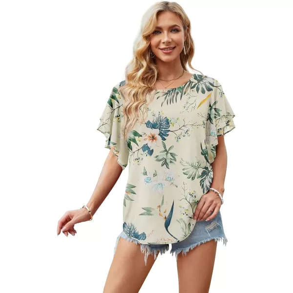 GRECERELLE Summer Tops for Women Dressy Casual Flowy Chiffon Blouse Double Ruffle Short Sleeve 2022