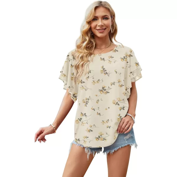 GRECERELLE Summer Tops for Women Dressy Casual Flowy Chiffon Blouse Double Ruffle Short Sleeve 2022