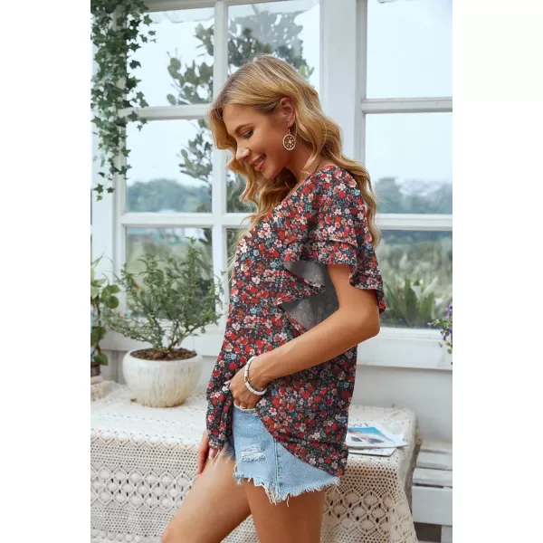 GRECERELLE Summer Tops for Women Dressy Casual Flowy Chiffon Blouse Double Ruffle Short Sleeve 2022