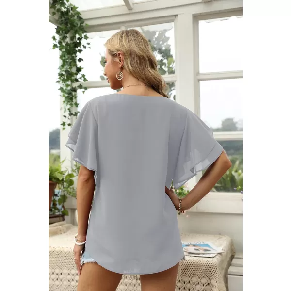 GRECERELLE Summer Tops for Women Dressy Casual Flowy Chiffon Blouse Double Ruffle Short Sleeve 2022