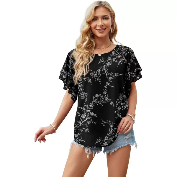 GRECERELLE Summer Tops for Women Dressy Casual Flowy Chiffon Blouse Double Ruffle Short Sleeve 2022