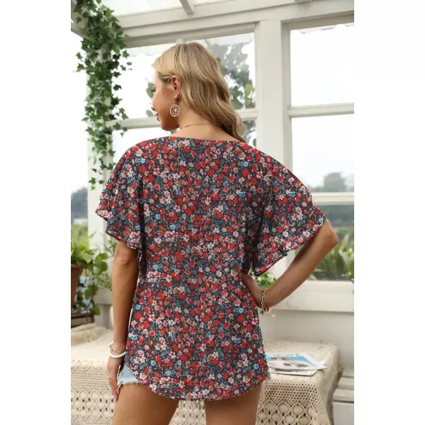GRECERELLE Summer Tops for Women Dressy Casual Flowy Chiffon Blouse Double Ruffle Short Sleeve 2022