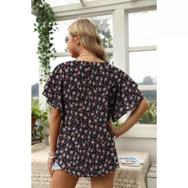 GRECERELLE Summer Tops for Women Dressy Casual Flowy Chiffon Blouse Double Ruffle Short Sleeve 2022