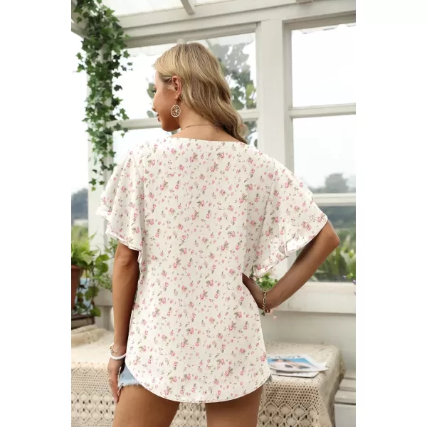 GRECERELLE Summer Tops for Women Dressy Casual Flowy Chiffon Blouse Double Ruffle Short Sleeve 2022