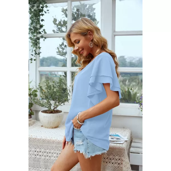 GRECERELLE Summer Tops for Women Dressy Casual Flowy Chiffon Blouse Double Ruffle Short Sleeve 2022