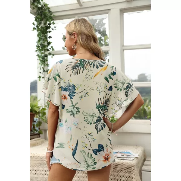 GRECERELLE Summer Tops for Women Dressy Casual Flowy Chiffon Blouse Double Ruffle Short Sleeve 2022
