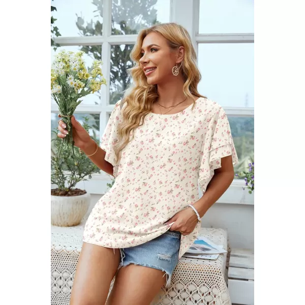 GRECERELLE Summer Tops for Women Dressy Casual Flowy Chiffon Blouse Double Ruffle Short Sleeve 2022