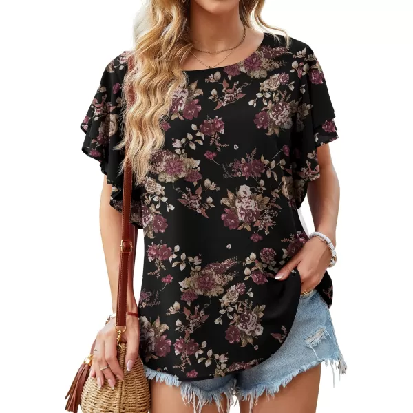 GRECERELLE Summer Tops for Women Dressy Casual Flowy Chiffon Blouse Double Ruffle Short Sleeve 2022