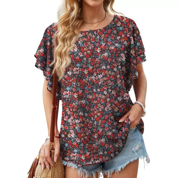 GRECERELLE Summer Tops for Women Dressy Casual Flowy Chiffon Blouse Double Ruffle Short Sleeve 2022