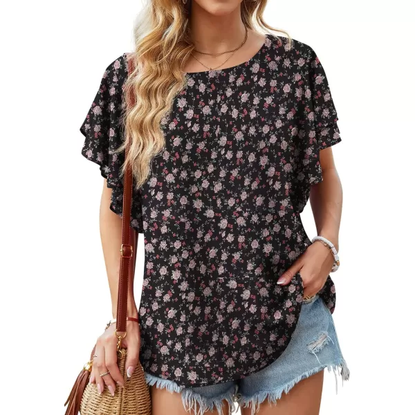 GRECERELLE Summer Tops for Women Dressy Casual Flowy Chiffon Blouse Double Ruffle Short Sleeve 2022