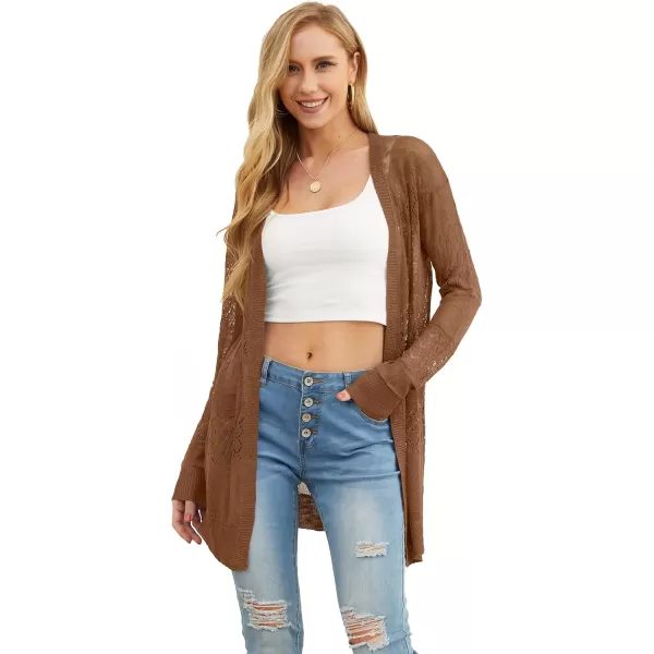 GRECERELLE Women Cardigan Sweaters Lightweight Crochet Long Sleeve Loose Soft Drape Open Front Cardigans Boho Beach Coverups