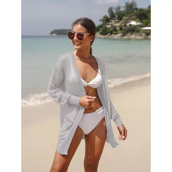 GRECERELLE Women Cardigan Sweaters Lightweight Crochet Long Sleeve Loose Soft Drape Open Front Cardigans Boho Beach Coverups