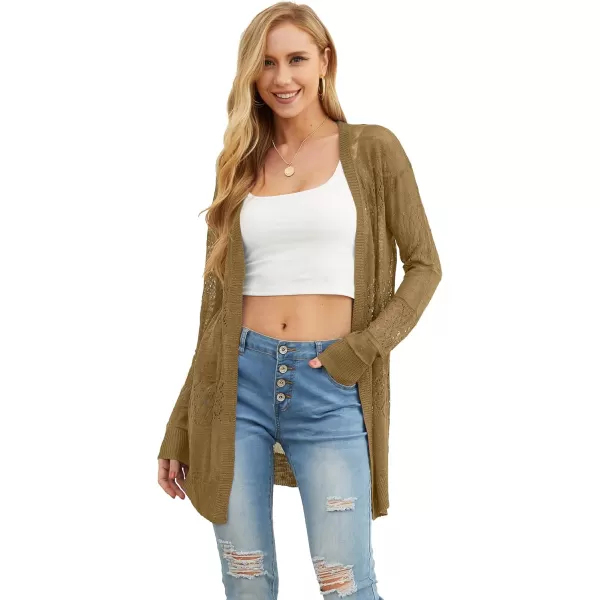 GRECERELLE Women Cardigan Sweaters Lightweight Crochet Long Sleeve Loose Soft Drape Open Front Cardigans Boho Beach Coverups
