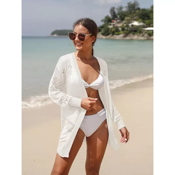 GRECERELLE Women Cardigan Sweaters Lightweight Crochet Long Sleeve Loose Soft Drape Open Front Cardigans Boho Beach Coverups