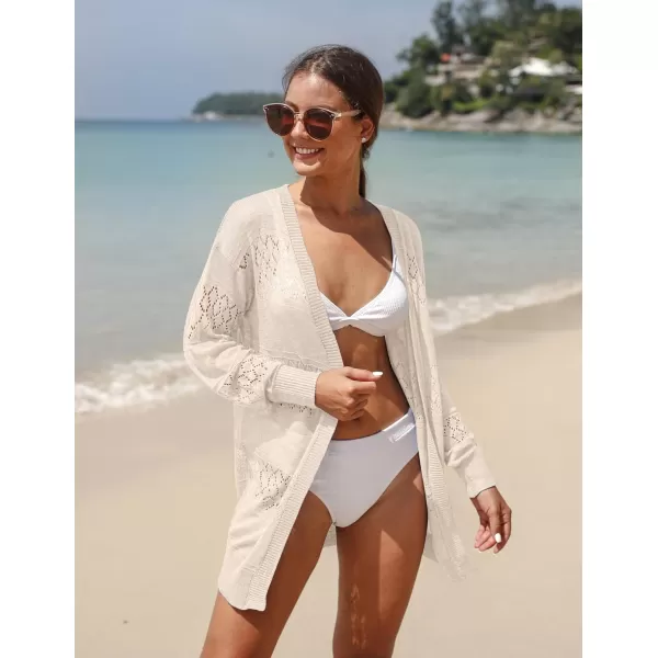 GRECERELLE Women Cardigan Sweaters Lightweight Crochet Long Sleeve Loose Soft Drape Open Front Cardigans Boho Beach Coverups