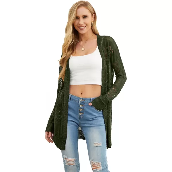 GRECERELLE Women Cardigan Sweaters Lightweight Crochet Long Sleeve Loose Soft Drape Open Front Cardigans Boho Beach Coverups
