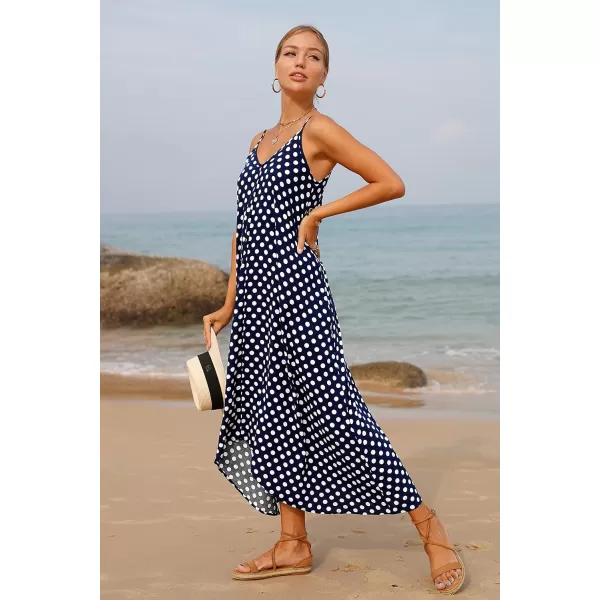GRECERELLE Women Summer Floral Print Boho Casual Loose Beach Vacation Spaghetti Strap Long Maxi Dress with Pockets