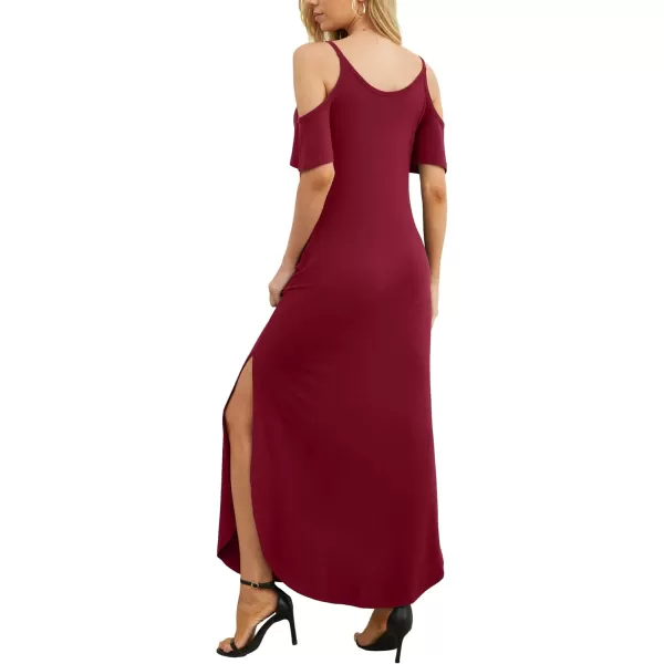 GRECERELLE Women Summer Maxi Dresses Casual Loose Strapless Strap Cold Shoulder Short Sleeve Split Long Dress with Pocket