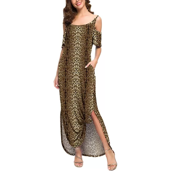GRECERELLE Women Summer Maxi Dresses Casual Loose Strapless Strap Cold Shoulder Short Sleeve Split Long Dress with Pocket
