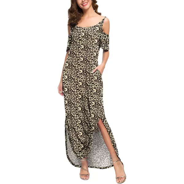 GRECERELLE Women Summer Maxi Dresses Casual Loose Strapless Strap Cold Shoulder Short Sleeve Split Long Dress with Pocket