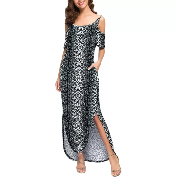 GRECERELLE Women Summer Maxi Dresses Casual Loose Strapless Strap Cold Shoulder Short Sleeve Split Long Dress with Pocket