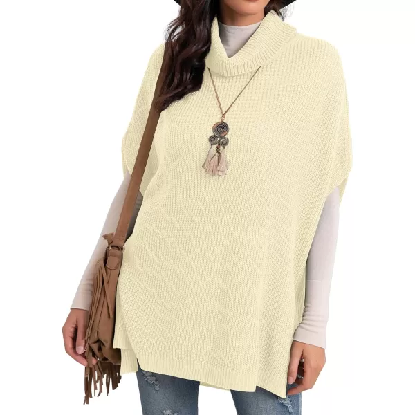 GRECERELLE Women Turtleneck Oversized Knit Batwing Sleeveless Loose High Low Hem Side Slit Pullover Sweater