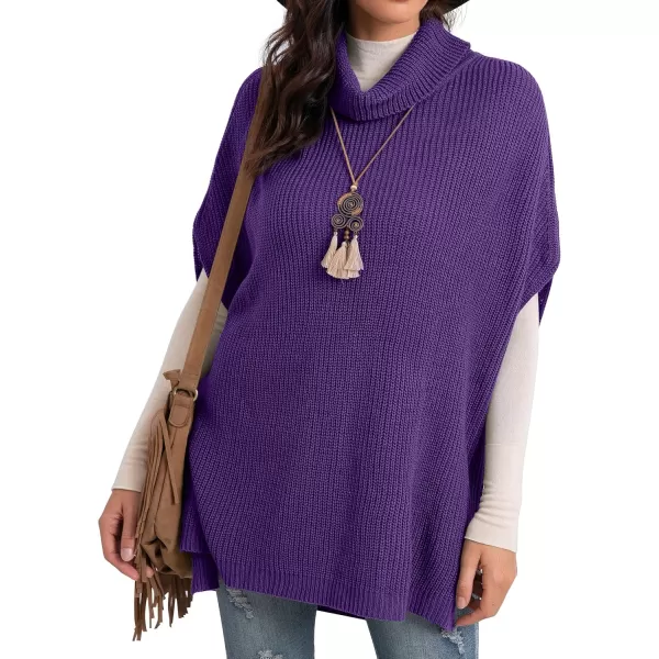 GRECERELLE Women Turtleneck Oversized Knit Batwing Sleeveless Loose High Low Hem Side Slit Pullover Sweater