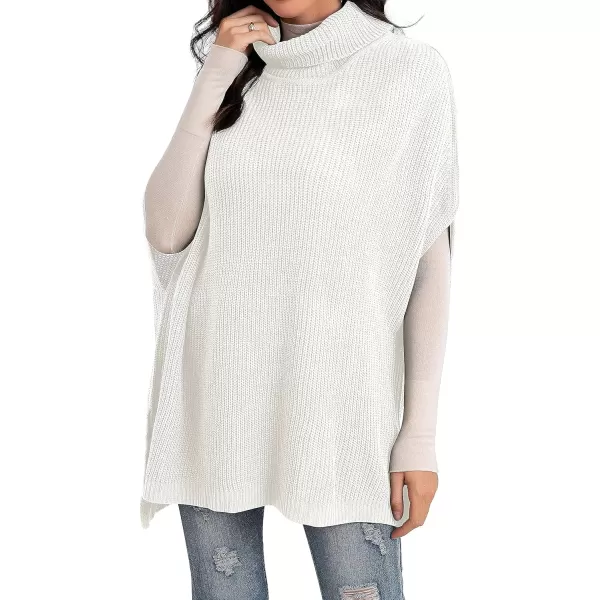 GRECERELLE Women Turtleneck Oversized Knit Batwing Sleeveless Loose High Low Hem Side Slit Pullover Sweater