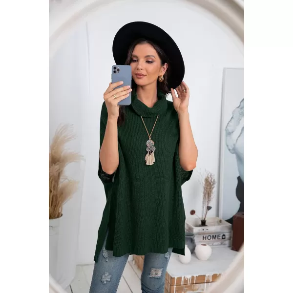 GRECERELLE Women Turtleneck Oversized Knit Batwing Sleeveless Loose High Low Hem Side Slit Pullover Sweater