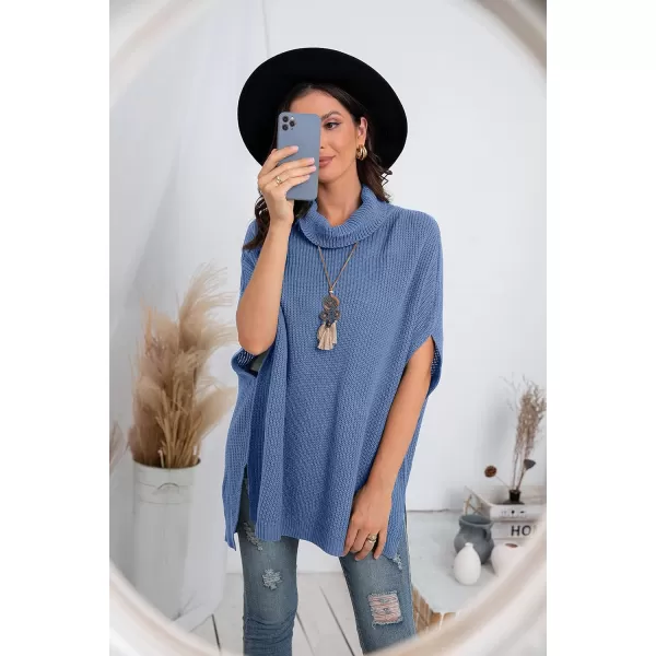GRECERELLE Women Turtleneck Oversized Knit Batwing Sleeveless Loose High Low Hem Side Slit Pullover Sweater