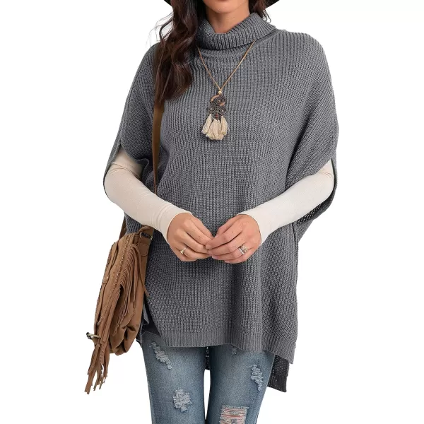 GRECERELLE Women Turtleneck Oversized Knit Batwing Sleeveless Loose High Low Hem Side Slit Pullover Sweater