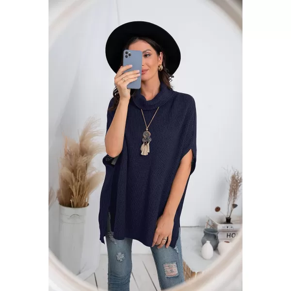 GRECERELLE Women Turtleneck Oversized Knit Batwing Sleeveless Loose High Low Hem Side Slit Pullover Sweater