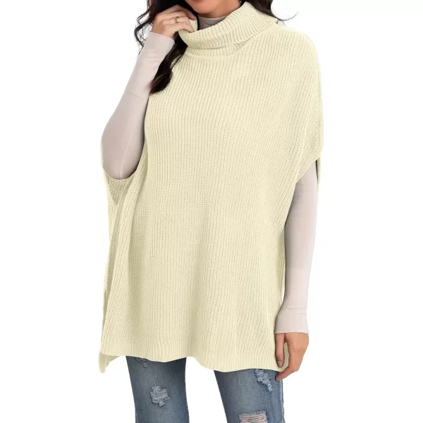 GRECERELLE Women Turtleneck Oversized Knit Batwing Sleeveless Loose High Low Hem Side Slit Pullover Sweater