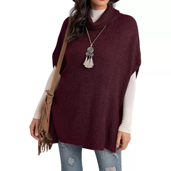GRECERELLE Women Turtleneck Oversized Knit Batwing Sleeveless Loose High Low Hem Side Slit Pullover Sweater