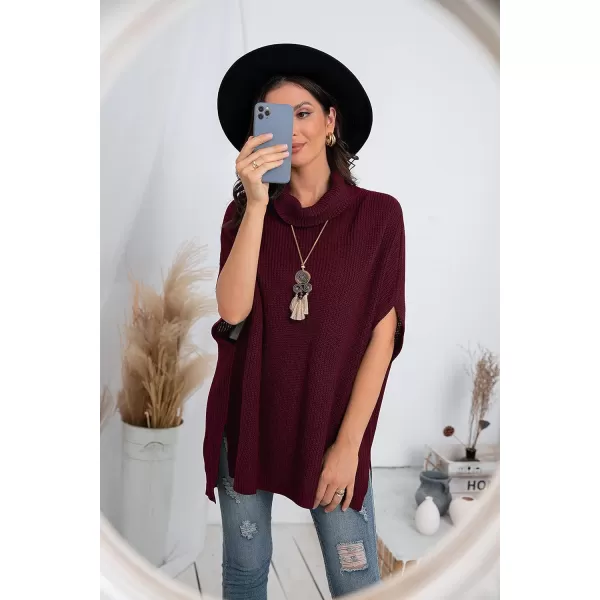 GRECERELLE Women Turtleneck Oversized Knit Batwing Sleeveless Loose High Low Hem Side Slit Pullover Sweater