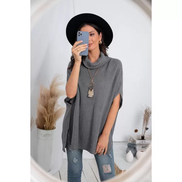 GRECERELLE Women Turtleneck Oversized Knit Batwing Sleeveless Loose High Low Hem Side Slit Pullover Sweater