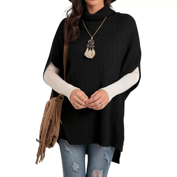 GRECERELLE Women Turtleneck Oversized Knit Batwing Sleeveless Loose High Low Hem Side Slit Pullover Sweater