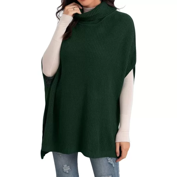 GRECERELLE Women Turtleneck Oversized Knit Batwing Sleeveless Loose High Low Hem Side Slit Pullover Sweater