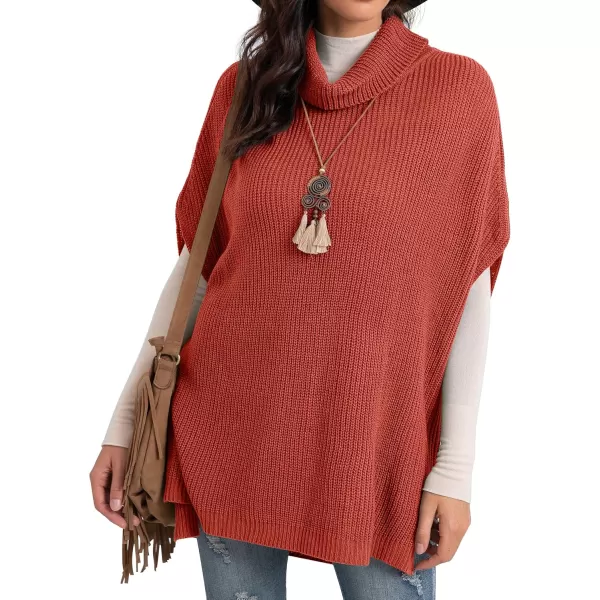 GRECERELLE Women Turtleneck Oversized Knit Batwing Sleeveless Loose High Low Hem Side Slit Pullover Sweater