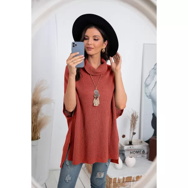 GRECERELLE Women Turtleneck Oversized Knit Batwing Sleeveless Loose High Low Hem Side Slit Pullover Sweater