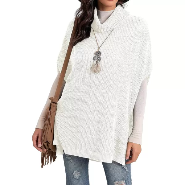 GRECERELLE Women Turtleneck Oversized Knit Batwing Sleeveless Loose High Low Hem Side Slit Pullover Sweater