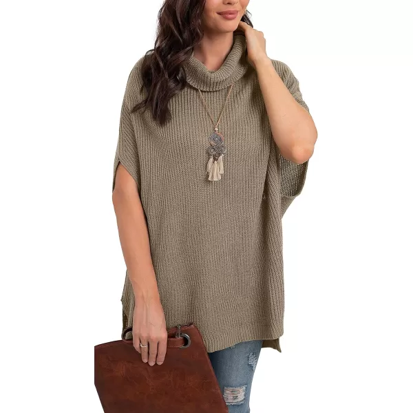 GRECERELLE Women Turtleneck Oversized Knit Batwing Sleeveless Loose High Low Hem Side Slit Pullover Sweater