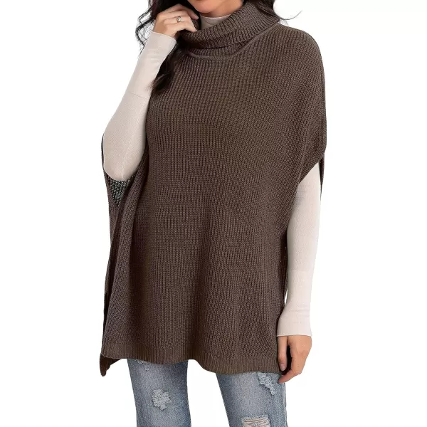 GRECERELLE Women Turtleneck Oversized Knit Batwing Sleeveless Loose High Low Hem Side Slit Pullover Sweater