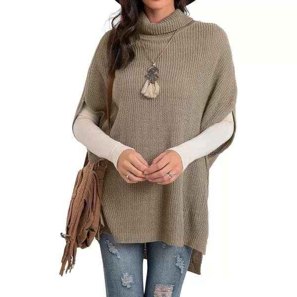 GRECERELLE Women Turtleneck Oversized Knit Batwing Sleeveless Loose High Low Hem Side Slit Pullover Sweater