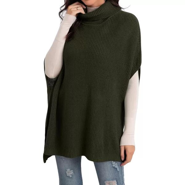 GRECERELLE Women Turtleneck Oversized Knit Batwing Sleeveless Loose High Low Hem Side Slit Pullover Sweater