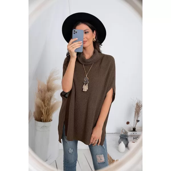 GRECERELLE Women Turtleneck Oversized Knit Batwing Sleeveless Loose High Low Hem Side Slit Pullover Sweater