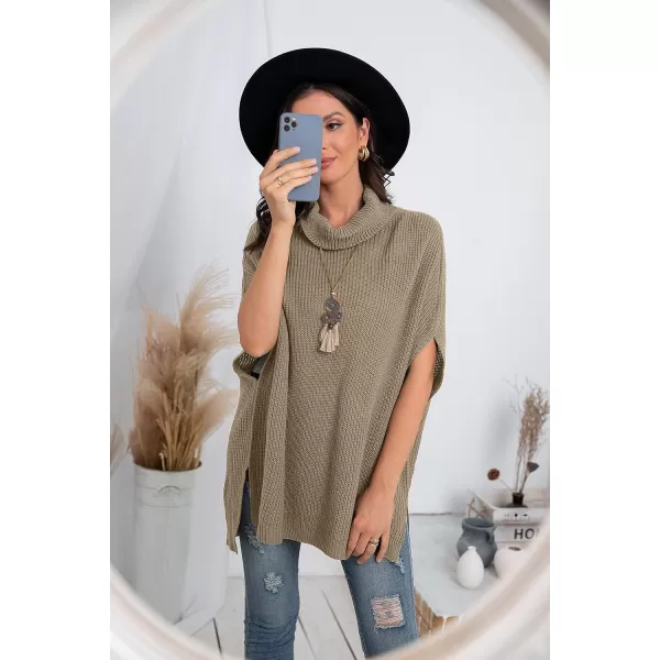 GRECERELLE Women Turtleneck Oversized Knit Batwing Sleeveless Loose High Low Hem Side Slit Pullover Sweater